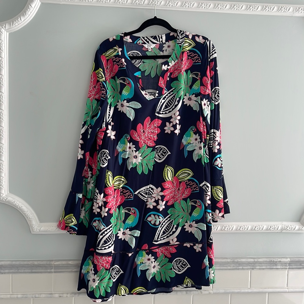 Floral Navy Swing Dress with V-Neck